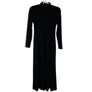 Vtg Black Velvet Maxi Dress Small High Mock Neck Empire Waist Whimsigoth Holiday